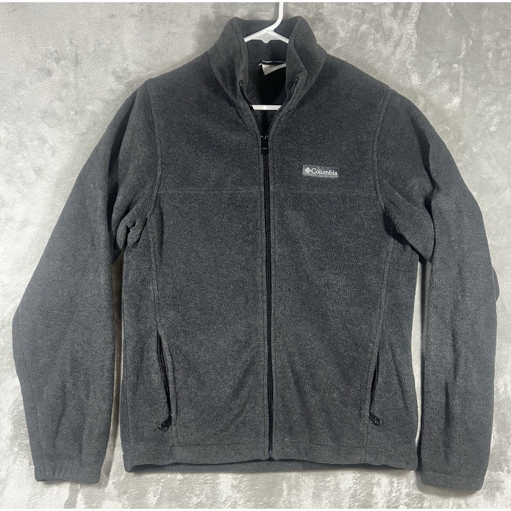 Columbia Fleece Jacket‎ Mens S Gray Full Zip Mock Neck Zipper Pockets Logo